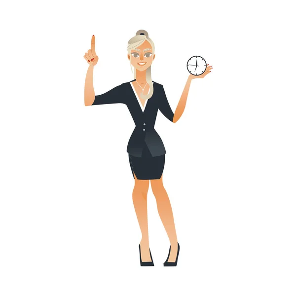 Vektor üzleti nő idő óra határidő koncepció — Stock Vector
