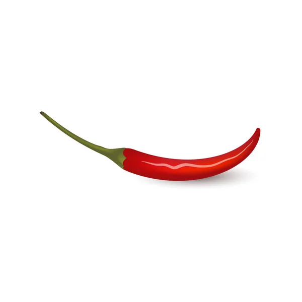 Gousse de piment rouge frais avec queue verte - icône d'épice chaude entière isolée sur fond blanc . — Image vectorielle