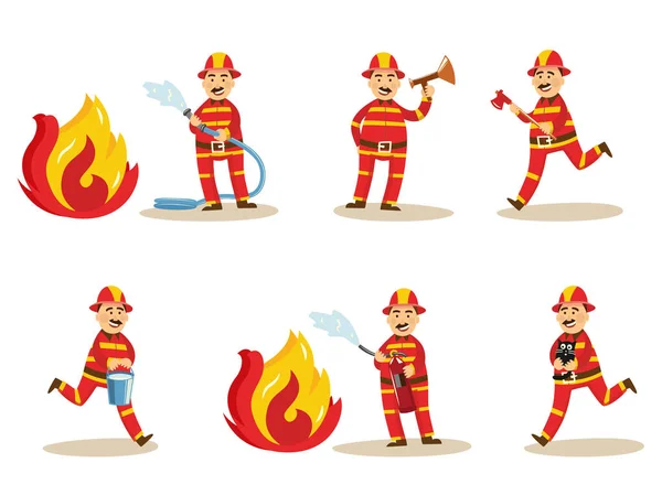 Vector fireman in protection uniform set — Stock Vector