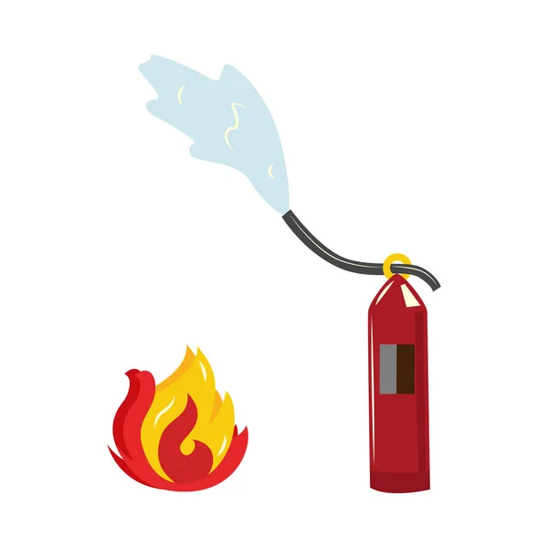Vector llamas de fuego planas, icono extintor de incendios — Archivo Imágenes Vectoriales
