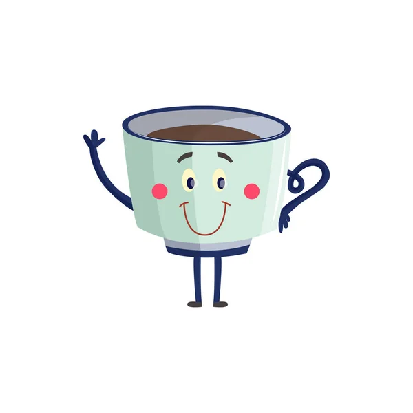 Taza de café negro o personaje de dibujos animados de té aislado sobre fondo blanco . — Vector de stock