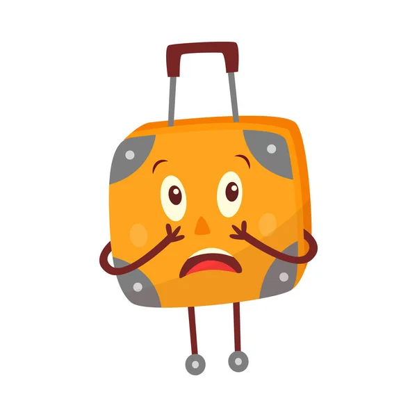 Vector flat travel bag, suitcase character afraid