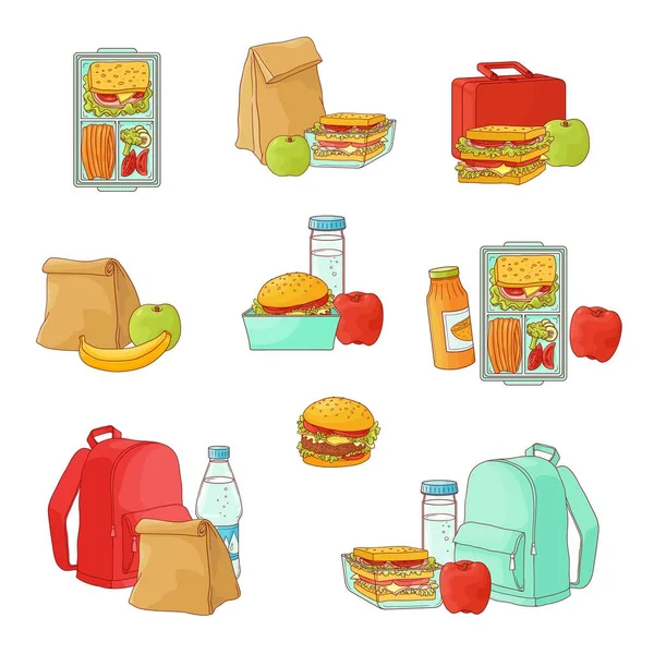 Vektor lunchbox ételek, zöldség készlet — Stock Vector