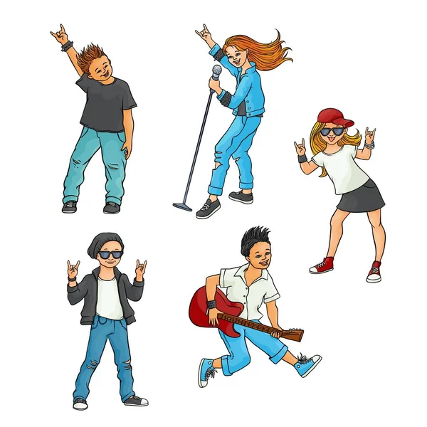 Vector flat rock musique adolescent personnes ensemble . — Image vectorielle