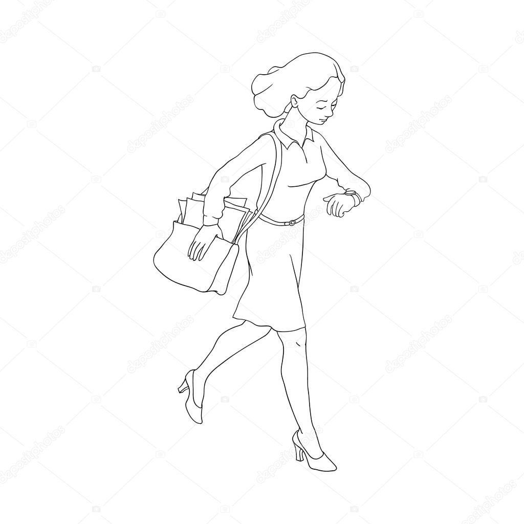 Vector late business woman hurrying up