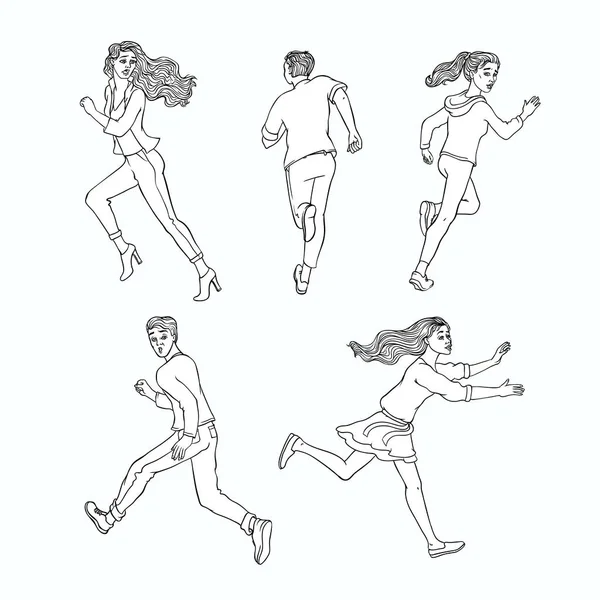 Vektoros rajz futó férfi, női ranaway beállítása — Stock Vector