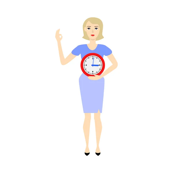 Vector business woman time, clock deadline concept — Stock Vector