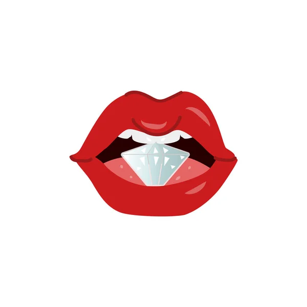 Vector de dibujos animados mujer sexy labios rojos diamante — Vector de stock