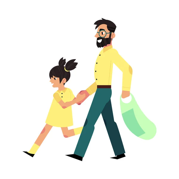 媒介父亲和女儿在超级市场 — 图库矢量图片