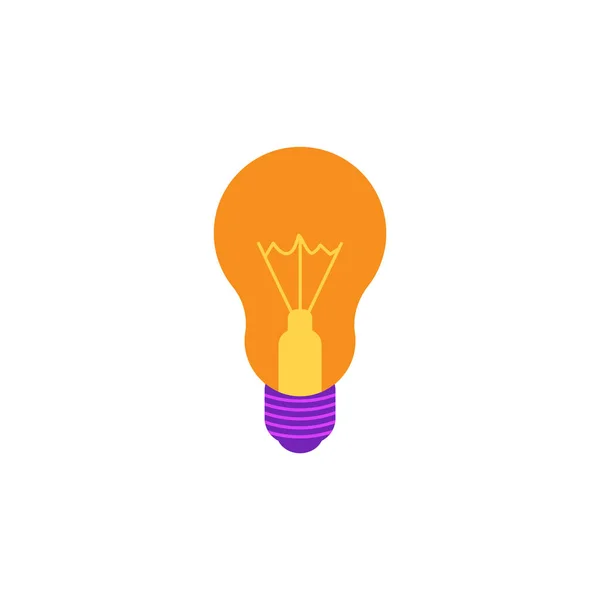 Ampoule incandescente icône plate avec verre lumineux jaune et prise violette isolée sur fond blanc . — Image vectorielle