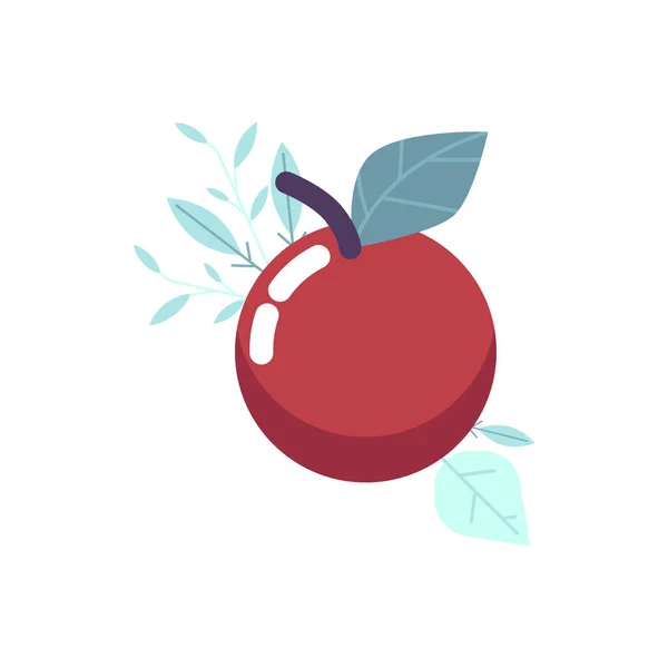 Pomme rouge mûre avec vecteur de feuille verte — Image vectorielle