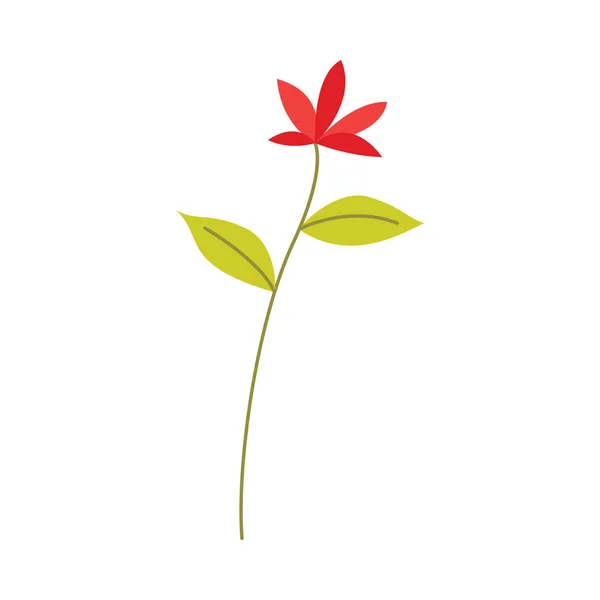 Flor roja en tallo con hojas verdes - objeto decorativo floral natural para el diseño en estilo plano . — Vector de stock