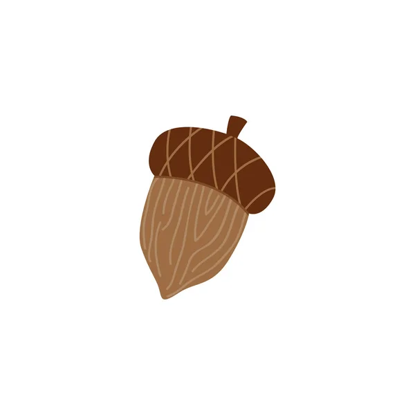 Зрелый коричневый желудь - дубовый орех для сезонного дизайна осенью в плоском стиле . — стоковый вектор
