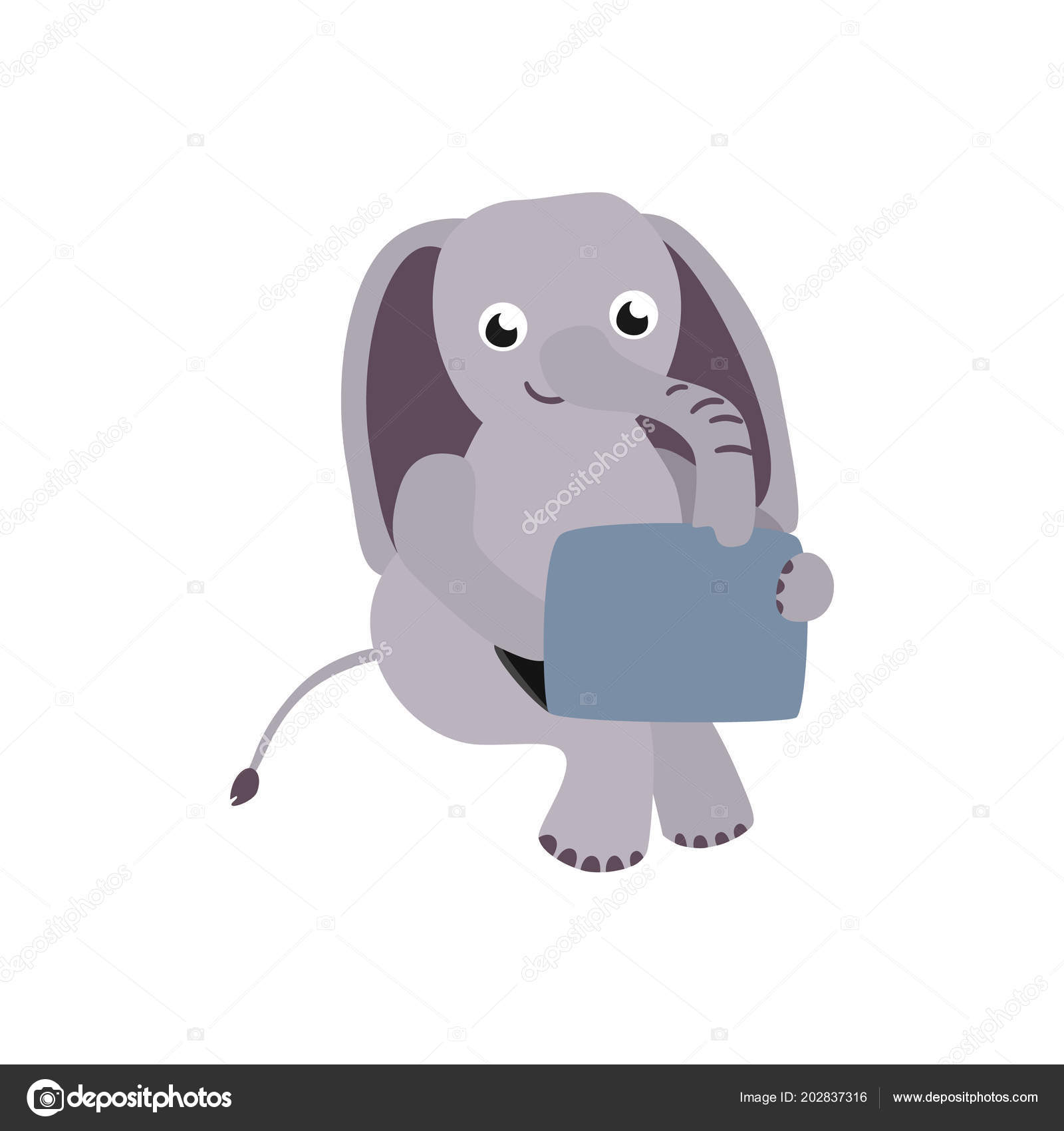 Vector cartoon elephant sitting with laptop knees Stock Vector Image by ...