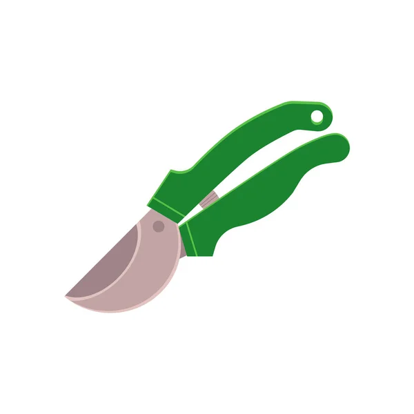 Hand secateurs - green gardening and farming tool for pruning flowers or branches of trees. — Stock Vector