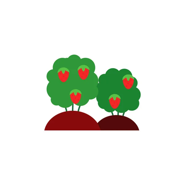 Спелые красные клубники на зеленых кустах изолированы на белом фоне . — стоковый вектор