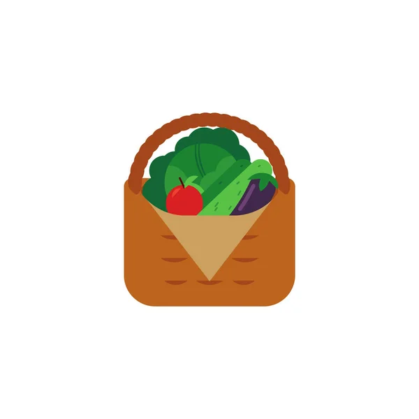 Fresh ripe vegetables in wicker basket isolated on white background. — Stock Vector