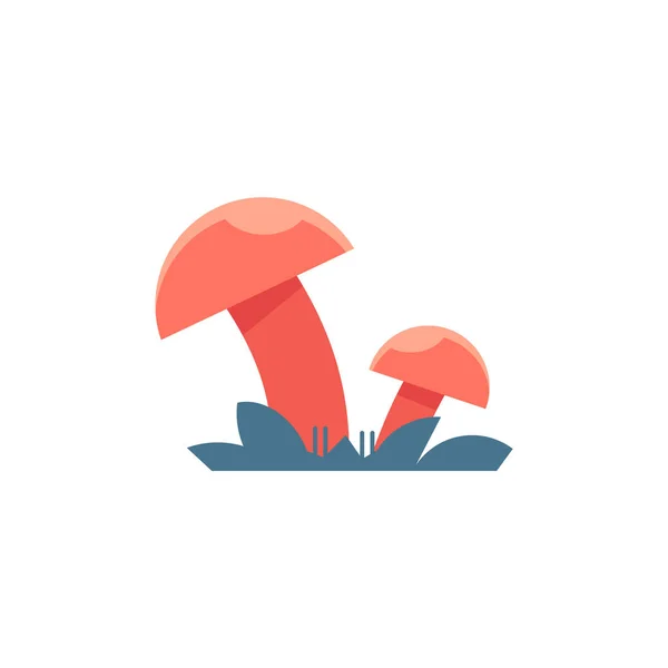 Funghi rossi su erba - simbolo di sgabello di rospo con gambo e berretto che cresce in foresta . — Vettoriale Stock