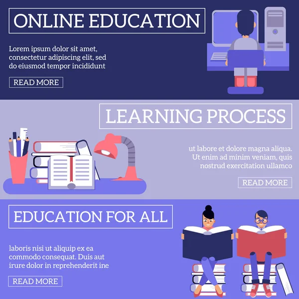Set di banner orizzontali sul processo di istruzione e apprendimento . — Vettoriale Stock