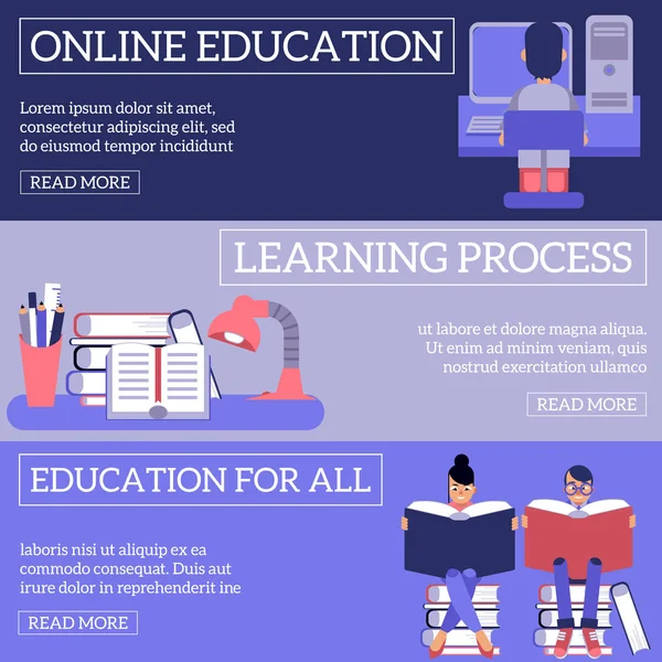 Processo de educação e aprendizagem conjunto de banners horizontais . —  Vetores de Stock