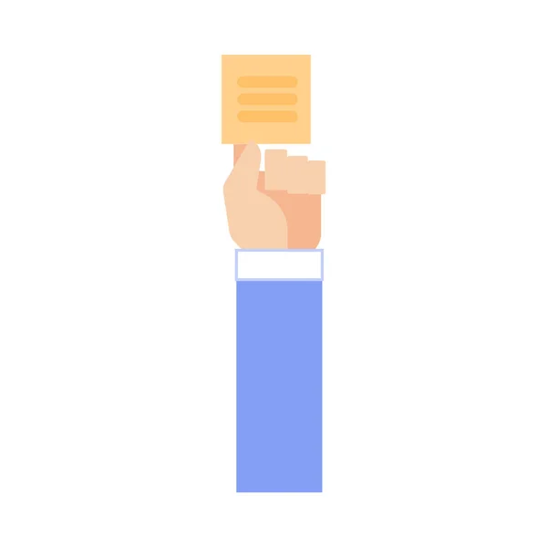 Human hand in business suit attach sticky note with task or reminder with index finger. — Stock Vector