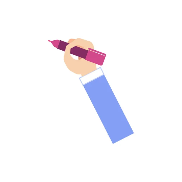 Mão humana em terno de negócios segurando caneta marcador para escrever alguma nota ou lembrete . —  Vetores de Stock