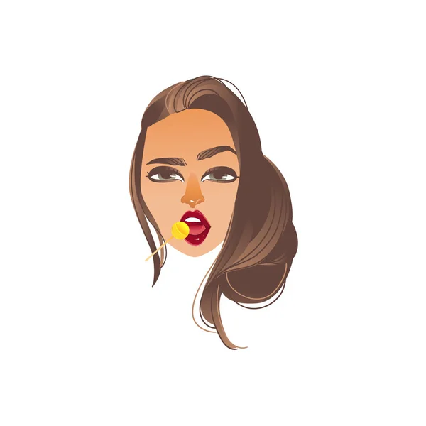 Vettoriale fumetto donna sexy labbra rosse lecca-lecca — Vettoriale Stock