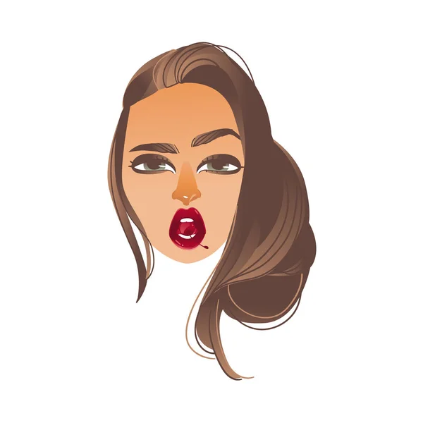 Vector cartoon vrouw sexy rode lippen cherry — Stockvector