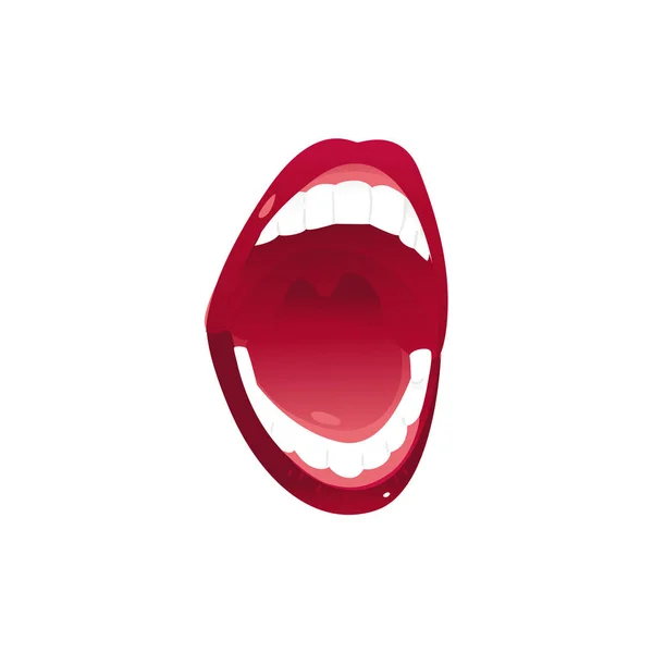 Assinatura da boca feminina com dentes brancos e lábios vermelhos —  Vetores de Stock