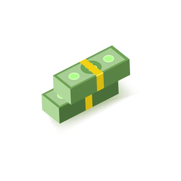 Empilhamento de notas de papel de dólar verde em embalagens de cem notas . — Vetor de Stock