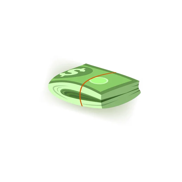 Pacchetto di banconote in carta verde piegate a metà isolate su sfondo bianco . — Vettoriale Stock