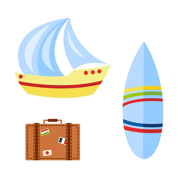 Vetor plana viajando ícone símbolos de férias de praia — Vetor de Stock
