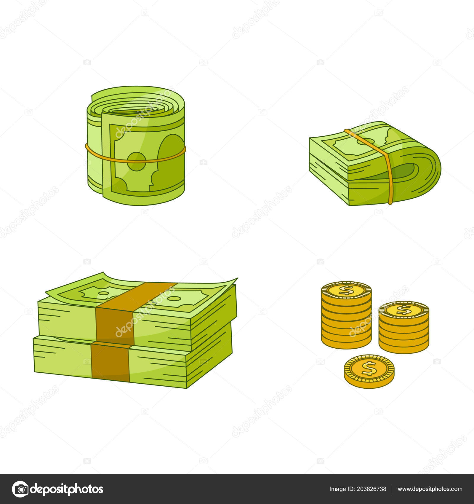 Vector Flat Cash Money Pile Stack Gold Coin Set Stock - 