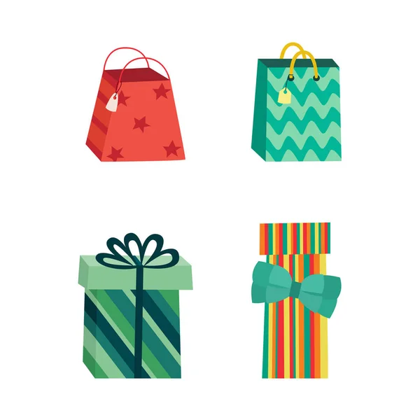 Vector dibujos animados regalo caja cinta arco conjunto — Vector de stock