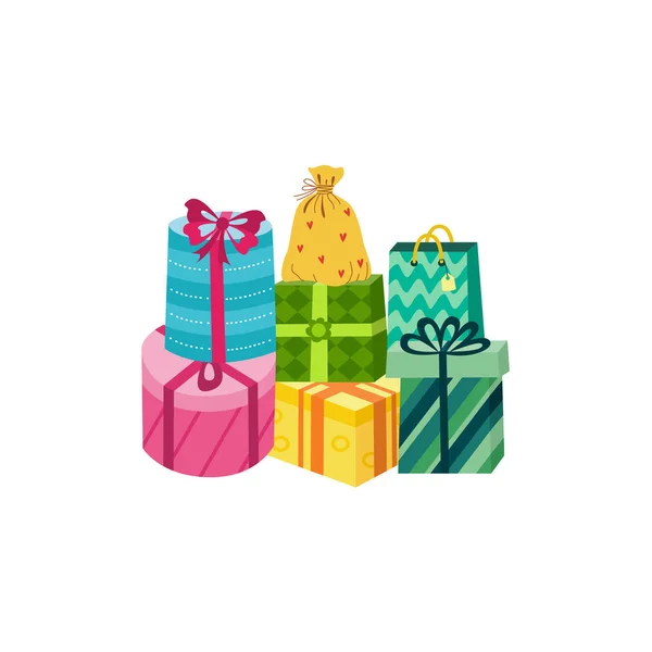 Vector cartoon present gift box ribbon bow set — Stock Vector