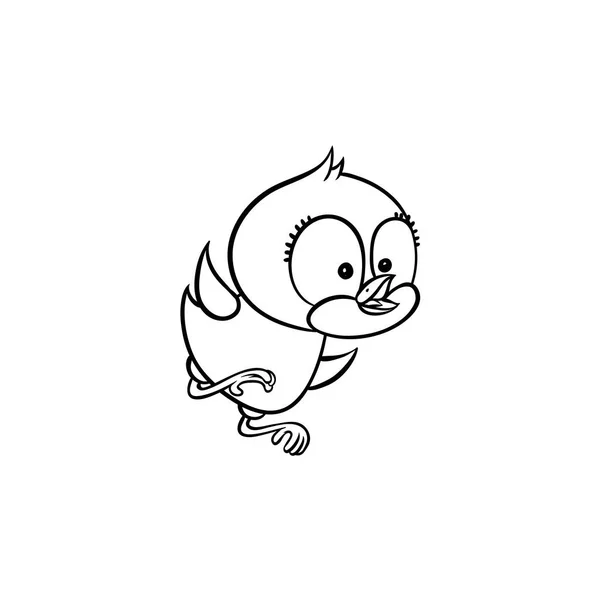 Vector plano lindo pollo chick volando monocromo — Vector de stock