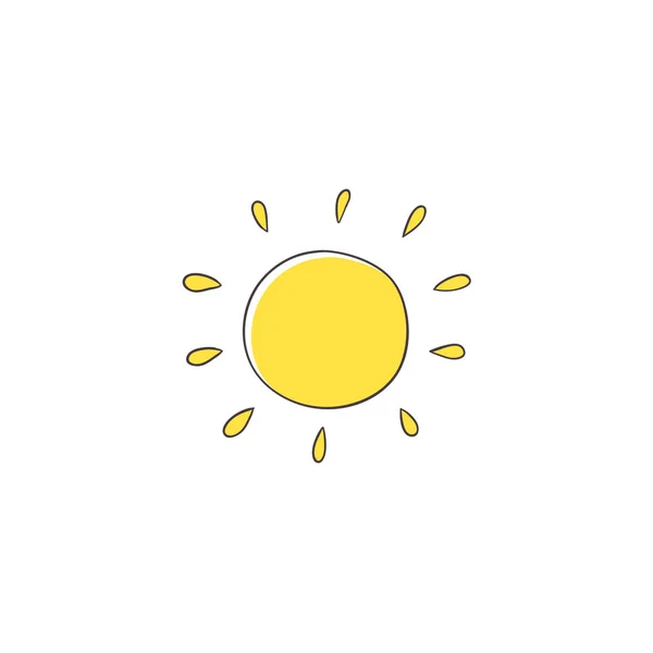 Стилизованный, простой, на руке рисунок желтого солнца — стоковый вектор