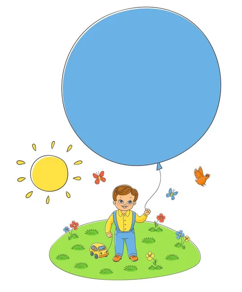 Vektor flache Junge Kind stehend mit Luftballons — Stockvektor