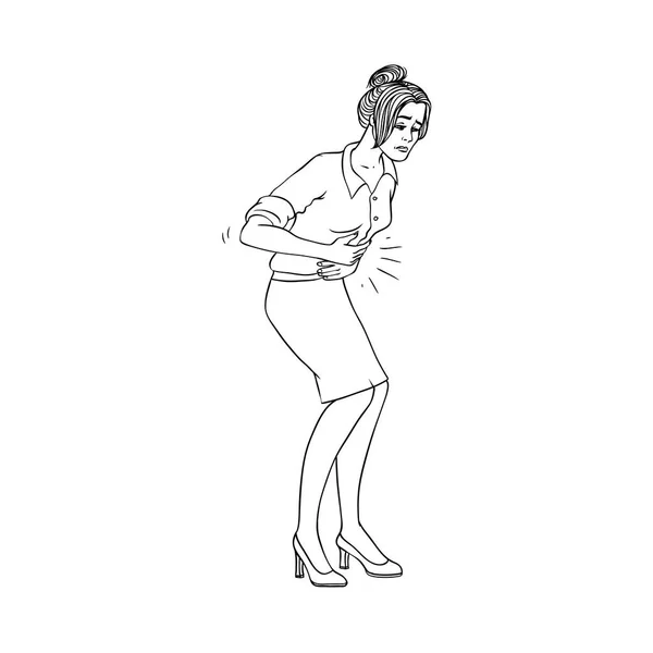 Giovane donna con mal di stomaco isolato su sfondo bianco . — Vettoriale Stock