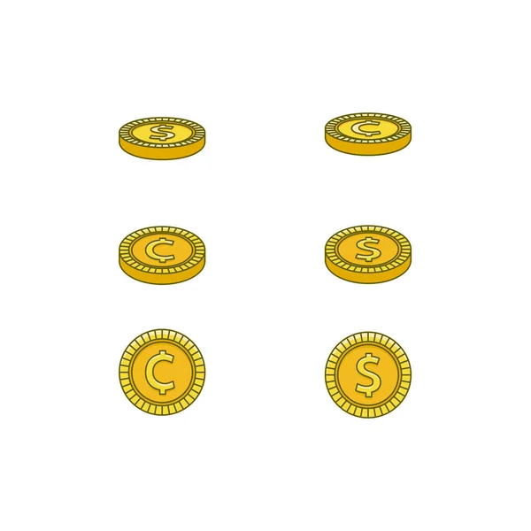 Vecteur plat dollar d'or pièces de cent ensemble — Image vectorielle