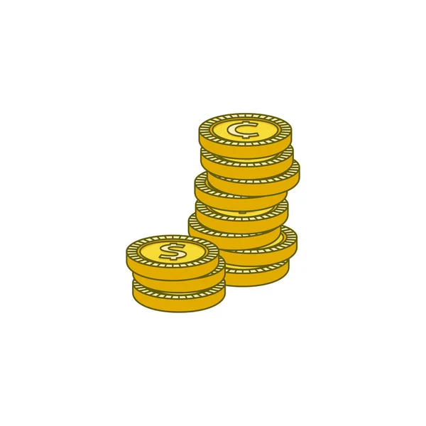 Vector plana de oro dólar centavo monedas columna — Vector de stock