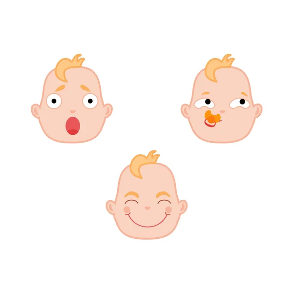 Conjunto de rosto de bebê recém-nascido de desenho animado vetorial —  Vetores de Stock
