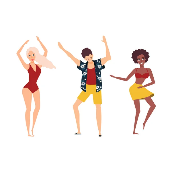 Διάνυσμα κινουμένων σχεδίων ανθρώπους να χορεύουν στο σύνολο κόμμα παραλία — Διανυσματικό Αρχείο