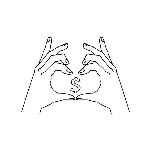 Wektor mieszkanie mężczyzna lub kobieta ręce miłości znak dolara — Wektor stockowy