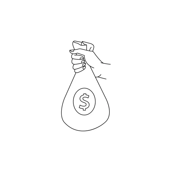Vector sketch man hand holding money bag — Stock Vector