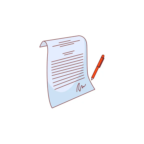 Vector sketch contract paper document with pen — Stock Vector