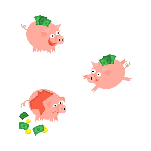 Vector cartoon piggy bank set