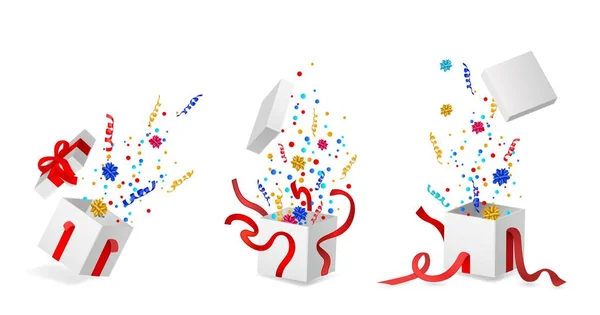 Vector cartoon abrir presente caixa de presente fita arco — Vetor de Stock