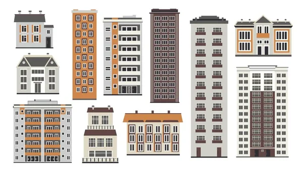 白い背景で隔離のフラット スタイルの高層ビルの都市要素. — ストックベクタ