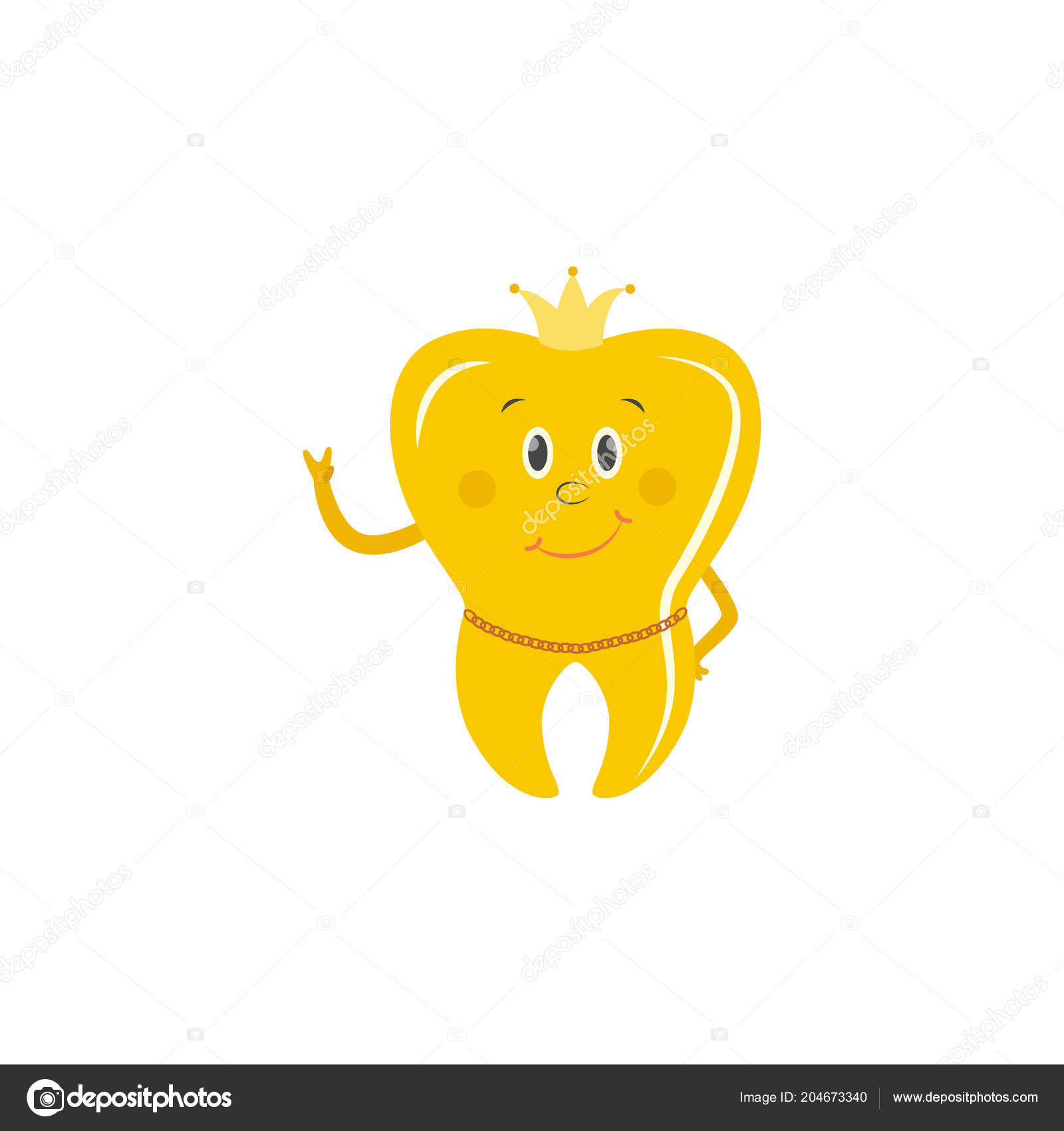 Golden Tooth Crown Cartoon Character Stands Smiling Showing Peace Hand Gesture Stock Vector Royalty Free Vector Image By C Sabelskaya